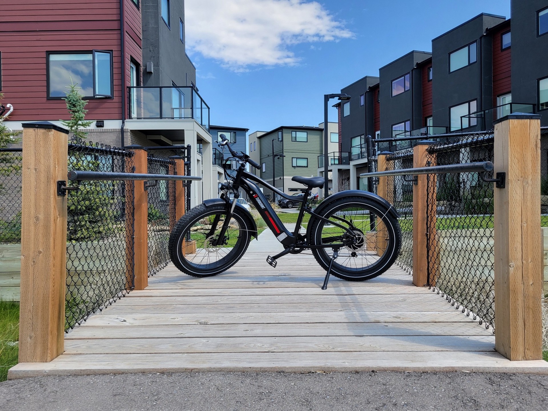 TurboAnt Nebula N1 Electric Bike on wooden bridge