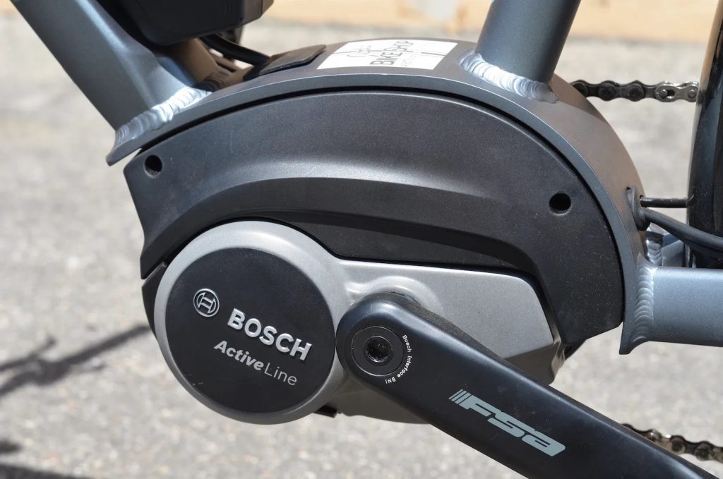 Outdoor shot of Bosch mid-drive eBike motor fitted to bike frame