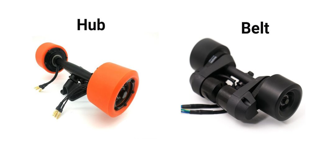 Hub and belt driven electric skateboard motors comparison