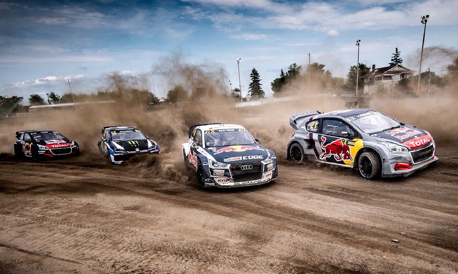 Electric rallycross cars side by side in off-road race