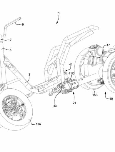 Piaggio's set of patents revealing a new four-wheeled leaner. Media sourced from CycleWorld.
