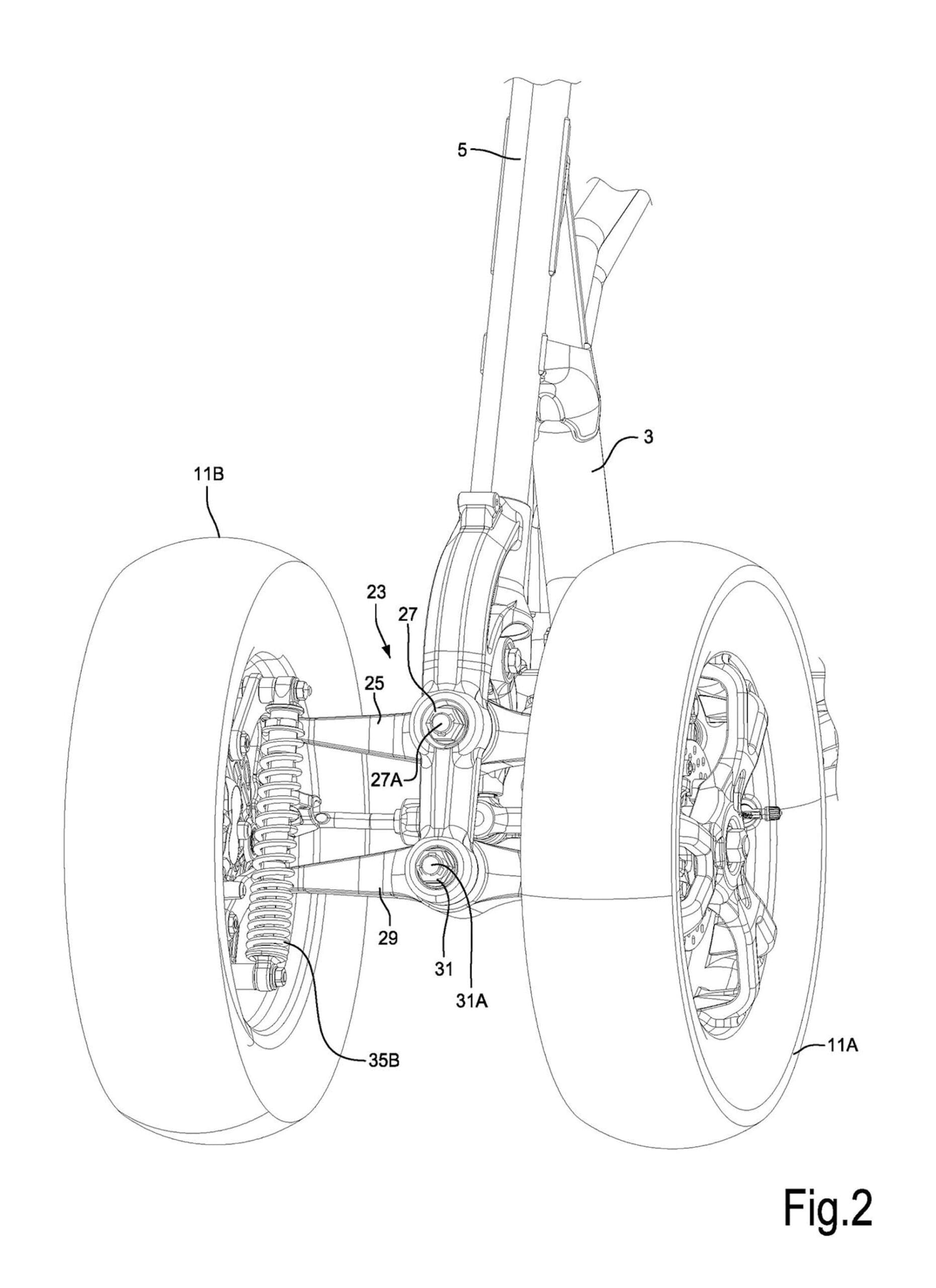 Piaggio's set of patents revealing a new four-wheeled leaner. Media sourced from CycleWorld.