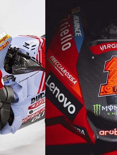 Ducati's satellite teams that have released their teams and livery for 2023: Gresini Racing, and Ducati Lenovo. Media sourced from MotoGP and Youtube.
