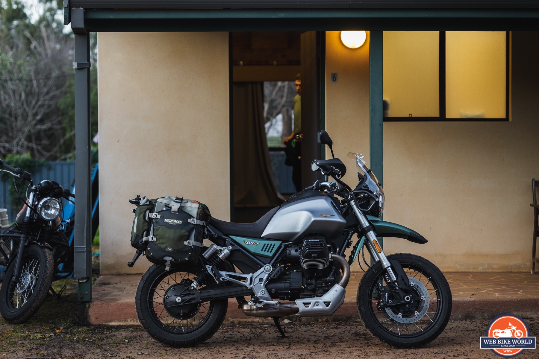  Right side photo of a 2021 Moto Guzzi V85TT Centenario parked outside