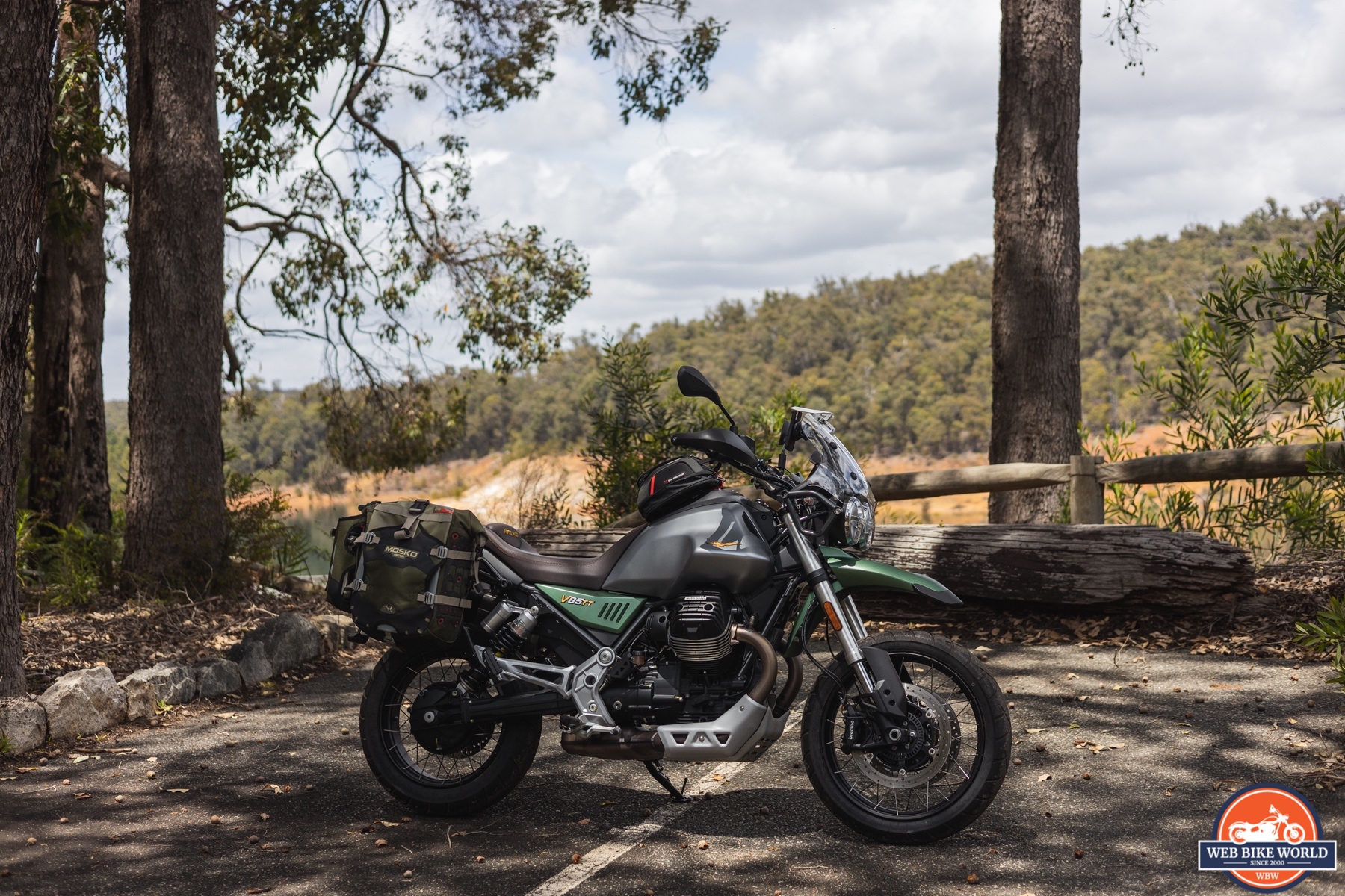 Right side landscape photo of a 2021 Moto Guzzi V85TT Centenario