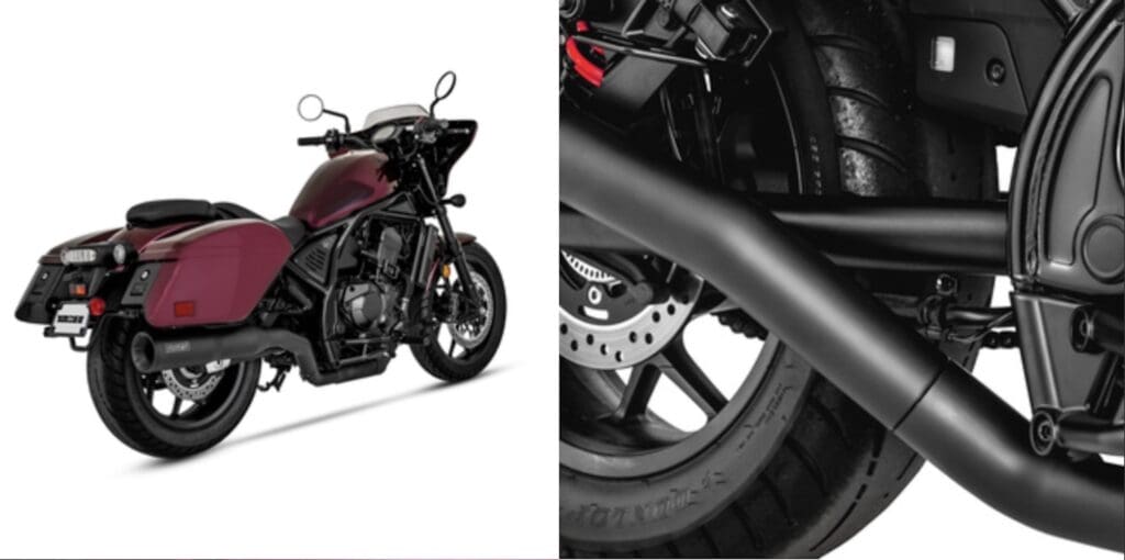 The new Hi-Output Slip-on exhaust from Vance & Hines for Honda's 2023 CMX1100T (Honda Rebel Tourer). Media sourced from Vance & Hines' press release*