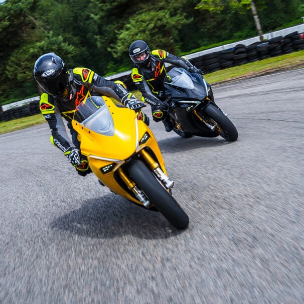 A view of Damon Motorcycles leaning into the twisties. Media sourced from Damon.