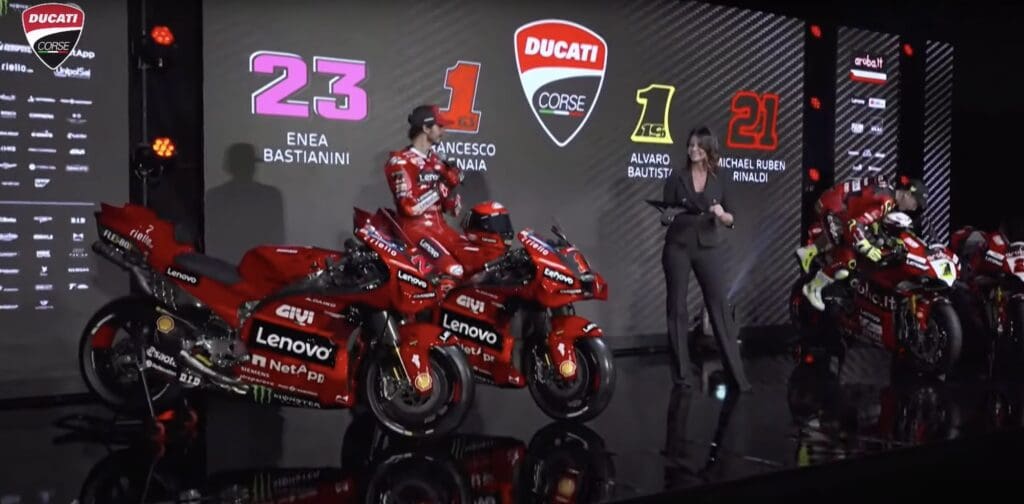 Ducati's satellite teams that have released their teams and livery for 2023: Gresini Racing, and Ducati Lenovo. Media sourced from Youtube.