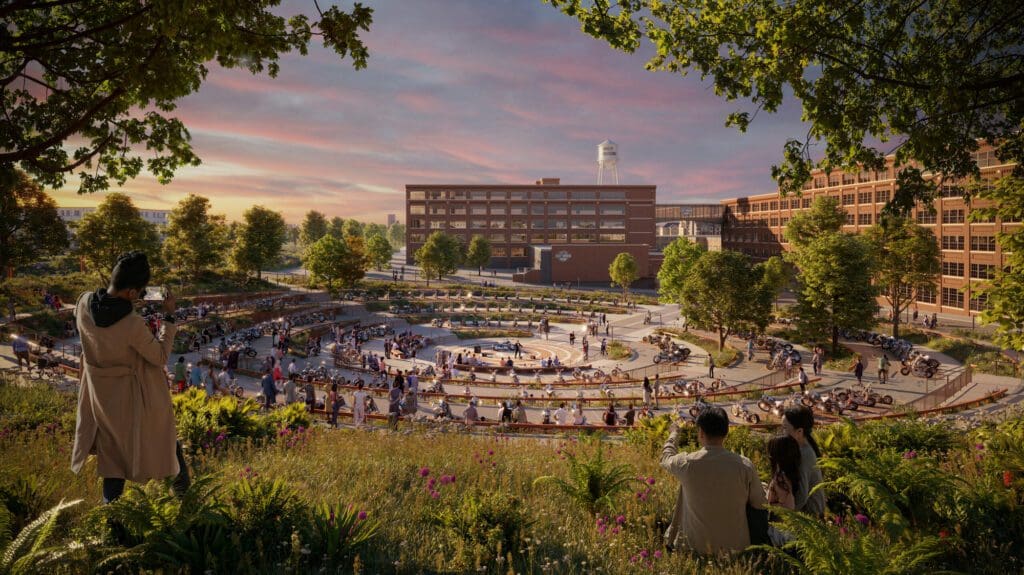 A community park in Milwaukee funded by Harley-Davidson. Media sourced from Heatherwick's press release.