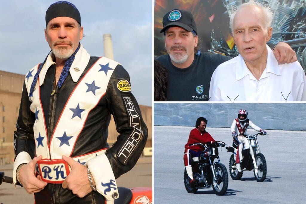 "Captain" Robbie Knievel, shown also in footage with father Evel. Media sourced rom the New York Post.