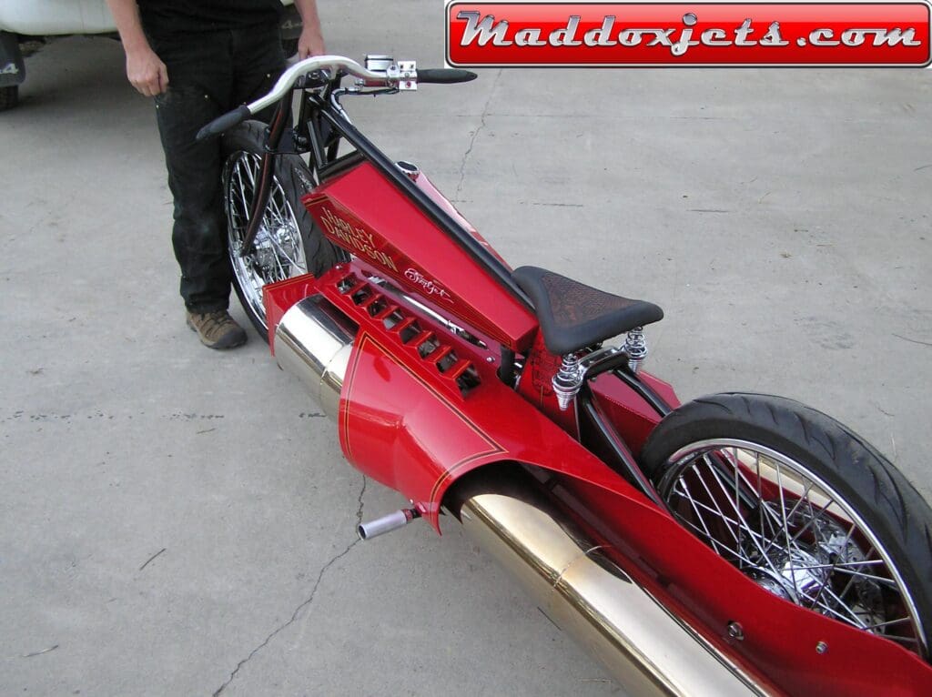 Robert Maddox's Harley-style Jet Bike. Media sourced from Maddox's website, all rights reserved.