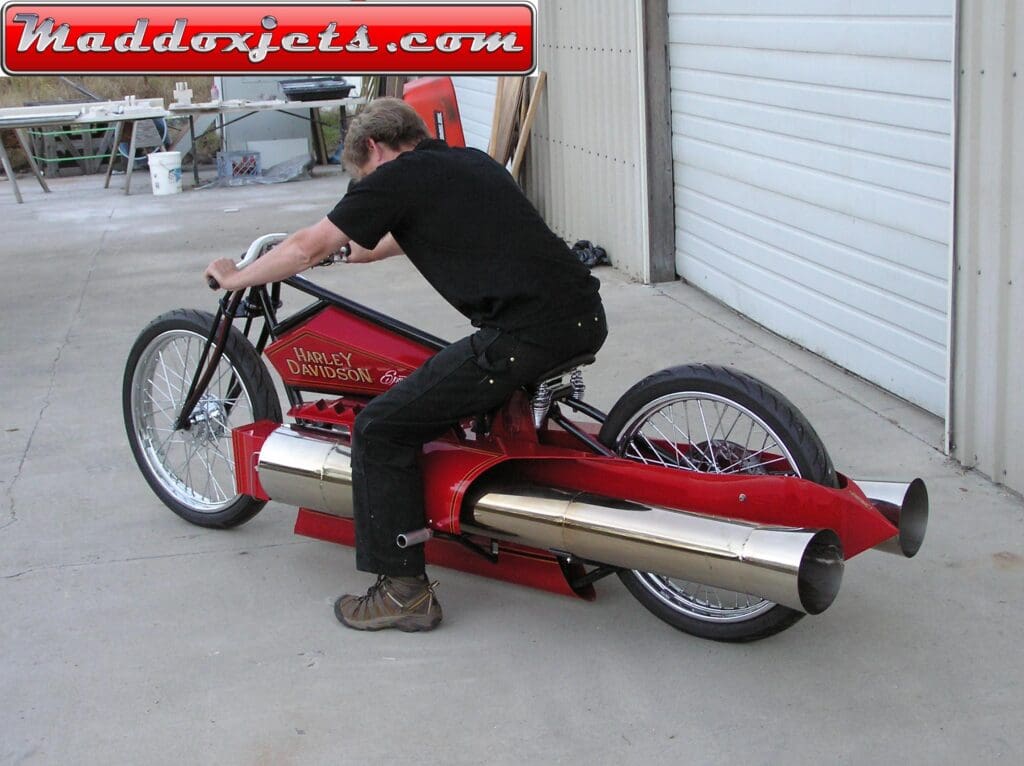 Robert Maddox's Harley-style Jet Bike. Media sourced from Maddox's website, all rights reserved.