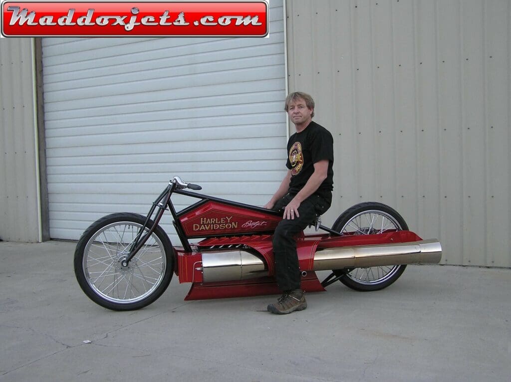 Robert Maddox's Harley-style Jet Bike. Media sourced from Maddox's website, all rights reserved.