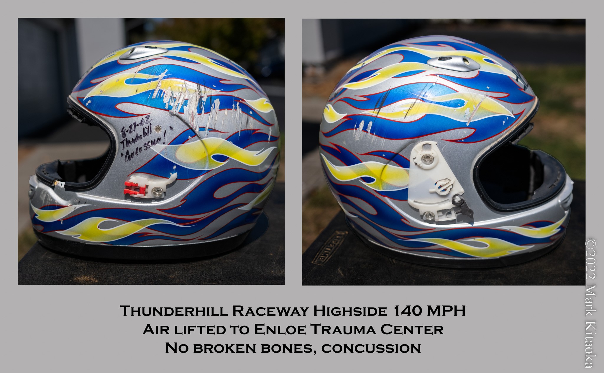 Helmet after crash at racetrack