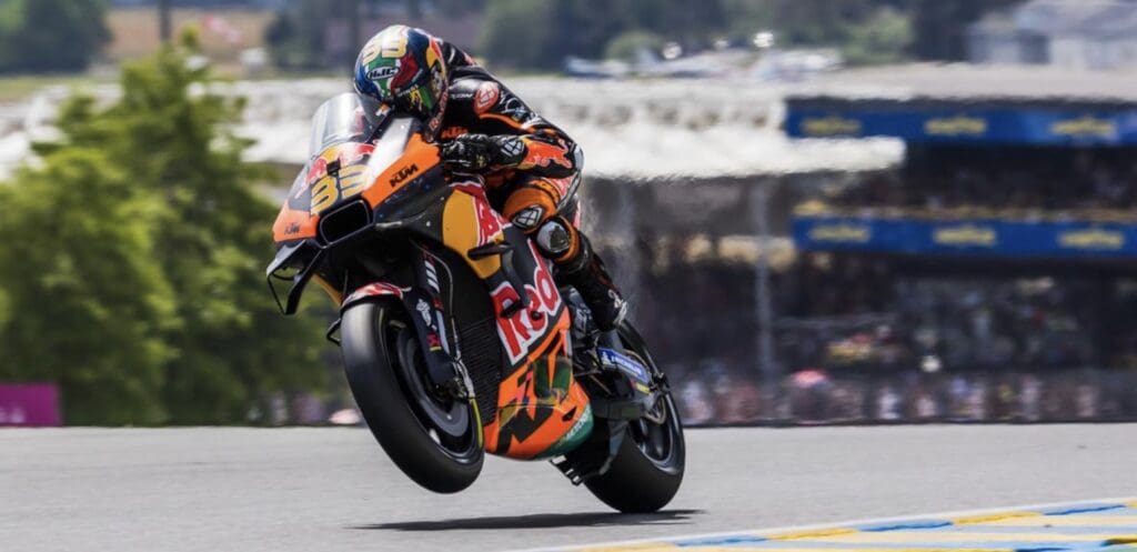 A view of Brad Binder's motorcycle after his one winglet was clipped off at lap 1 of the French GP. Media sourced from MotoGP.