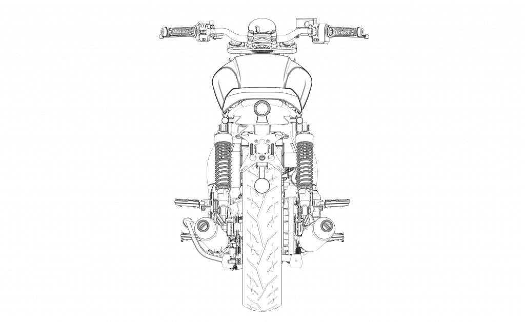 A back view of Brixton Motorcycles' mystery 1200cc British Roadster