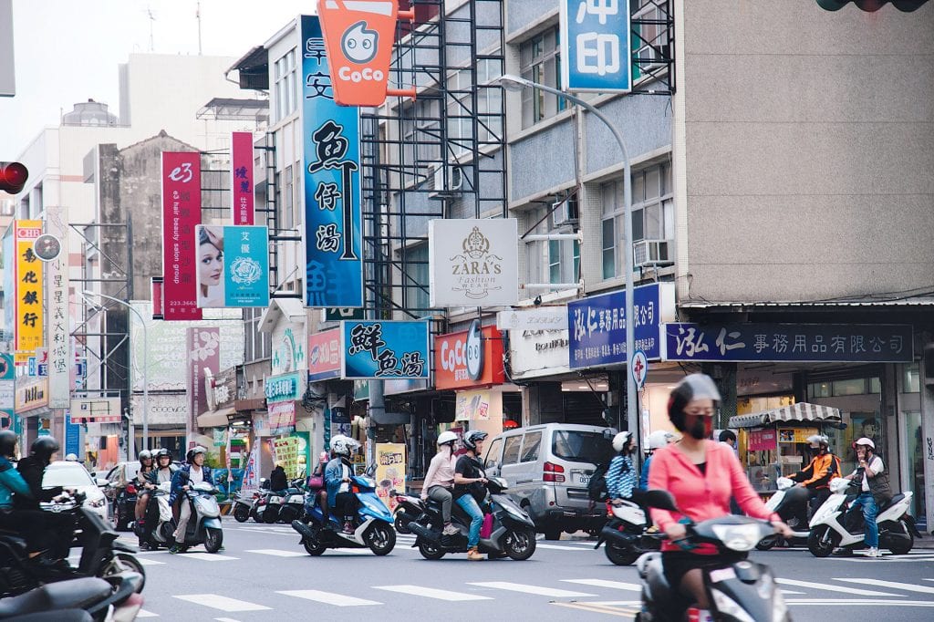Taipei, with many riders traversing the streets