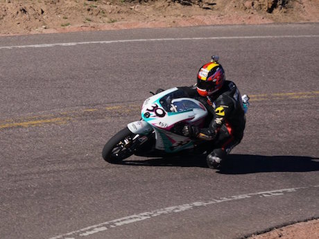 Yoshihiro Kishimoto wins the modified electric motorcycle class at Pikes Peak