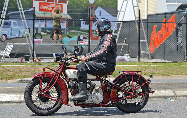 Darryl White rides an 1928 Indian 101