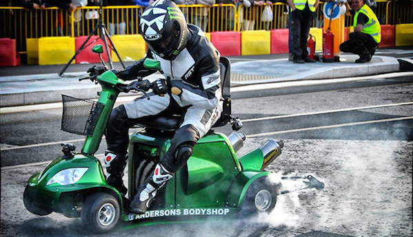 Motorcycle-powered mobility scooter speed record