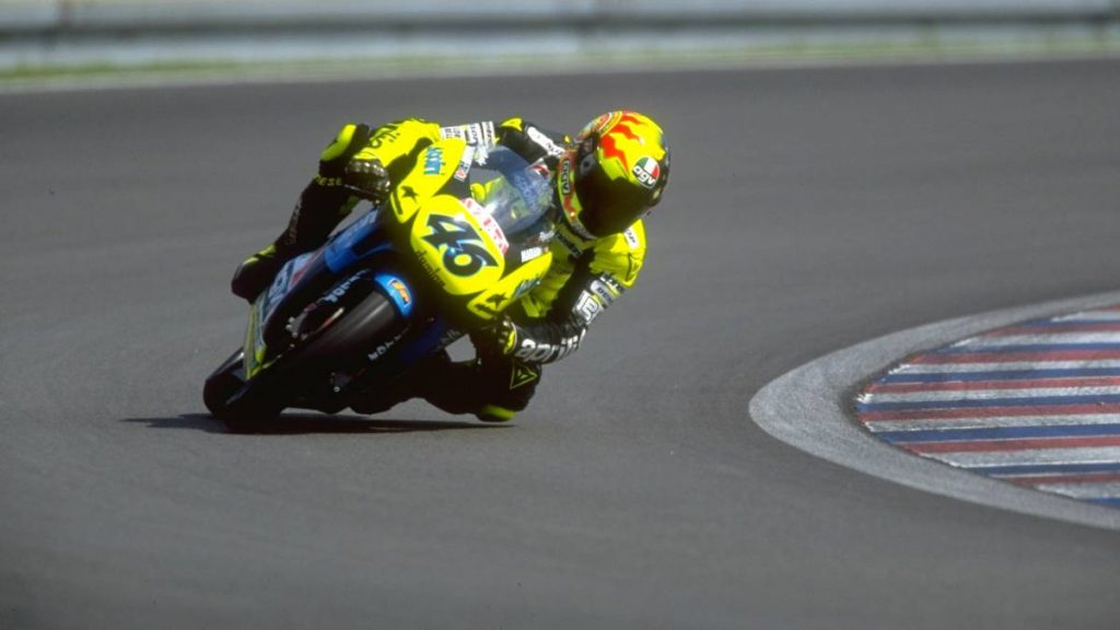 a view of Valentino Rossi during his 1996 125cc win at the Grand Prix