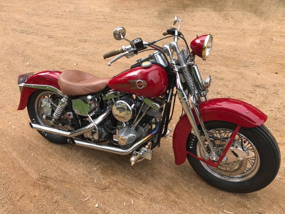 Paul Baltzer with his 1973 Triumph Bobber custom and 1970s Harley Shovelhead that he will show at the 2017 RACQ MotorFest