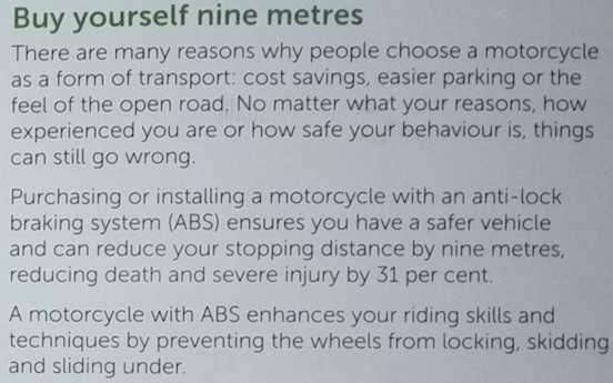 The concerning segment of the VicRoads brochure abs advice