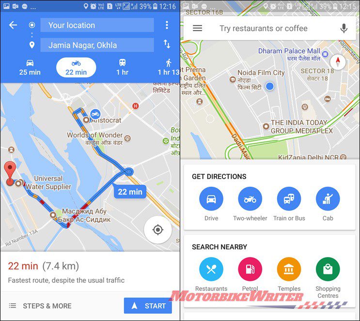 Google Maps two-wheeler mode
