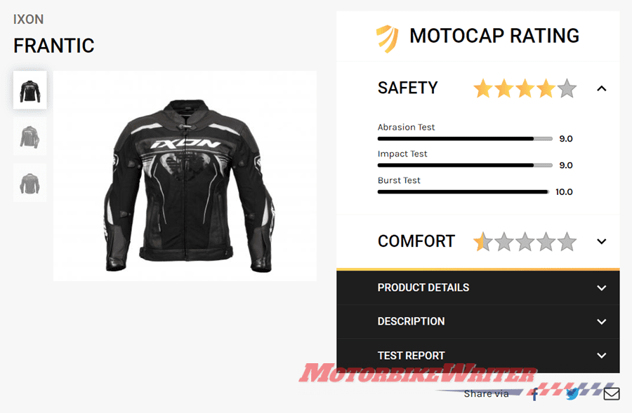 MotoCAP now rates more than 200 items