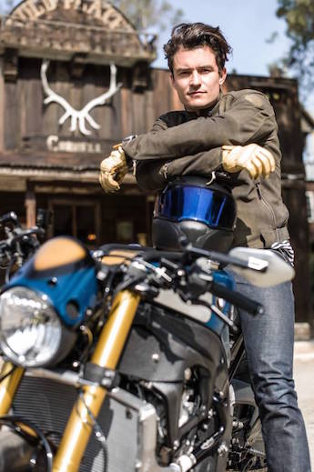 Orlando Bloom on his custom BMW R nineT