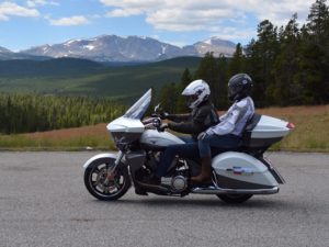 Mr and Mrs MotorbikeWriter on the Victory Cross Country Tour