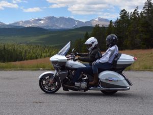 Mr and Mrs MotorbikeWriter on the Victory Cross Country Tour