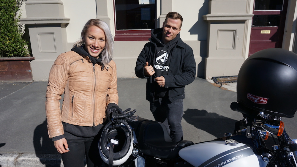 BMX and mountain bike racing couple Barry Nobles of the USA and Aussie Olympian Carline Buchanan share a passion for two wheels that extends to their Harleys.