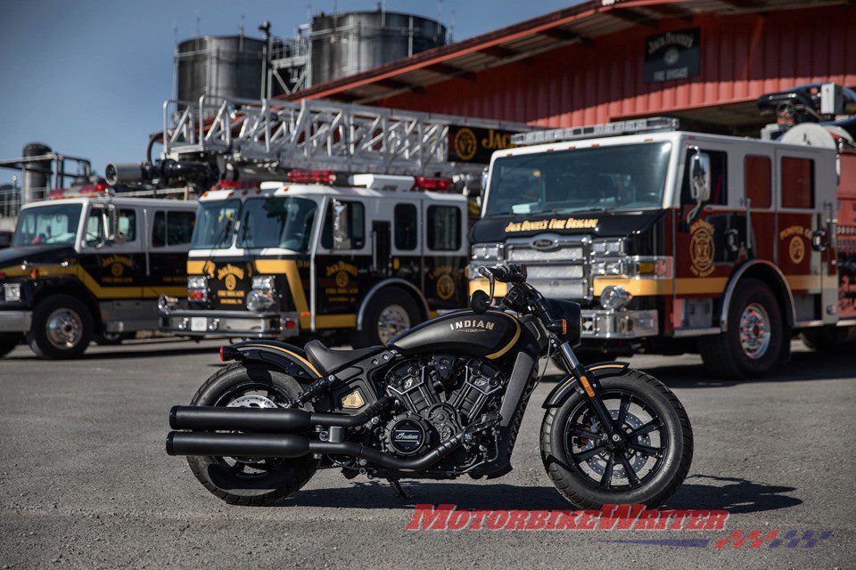 2018 Jack Daniel's Scout Bobber in gold and black