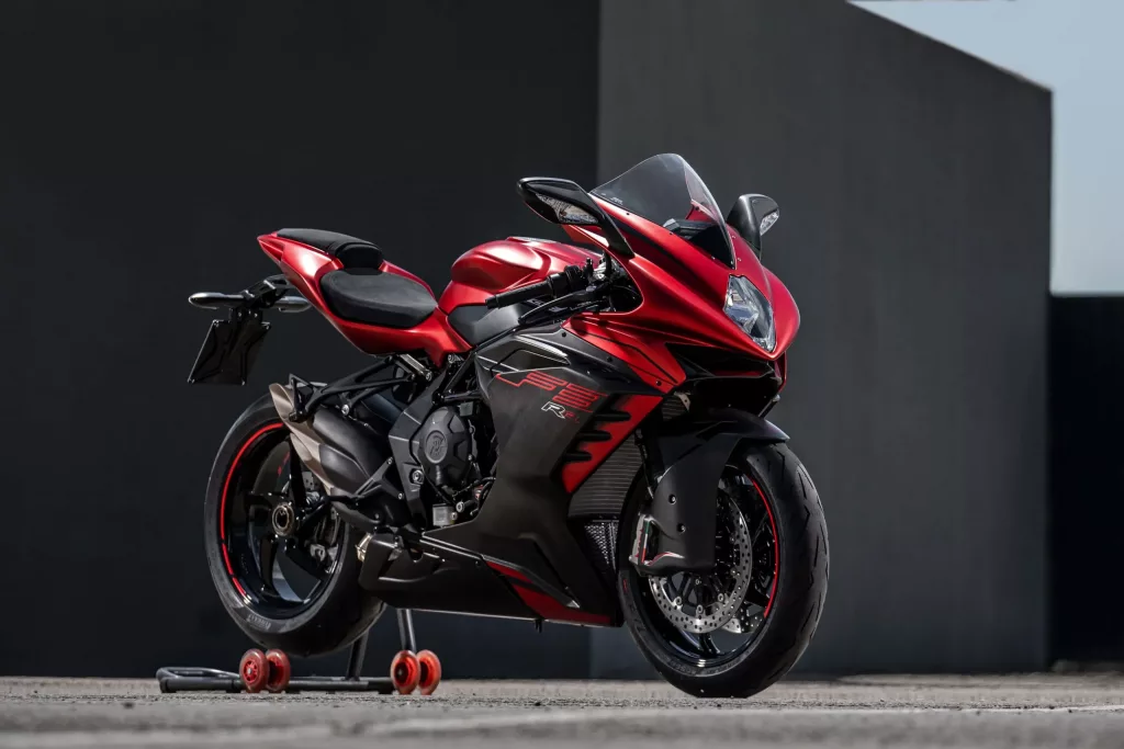 A view of the all-new 2022 MV Agusta F3 RR in both red and white color schemes