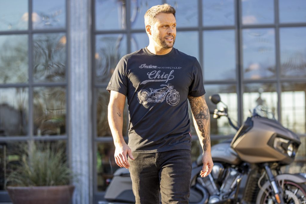 Indian's refreshed Milestone Apparel Collection, featuring key 'milestone' pieces of history from the brand's legacy. Media sourced from Indian Motorcycles' press release.