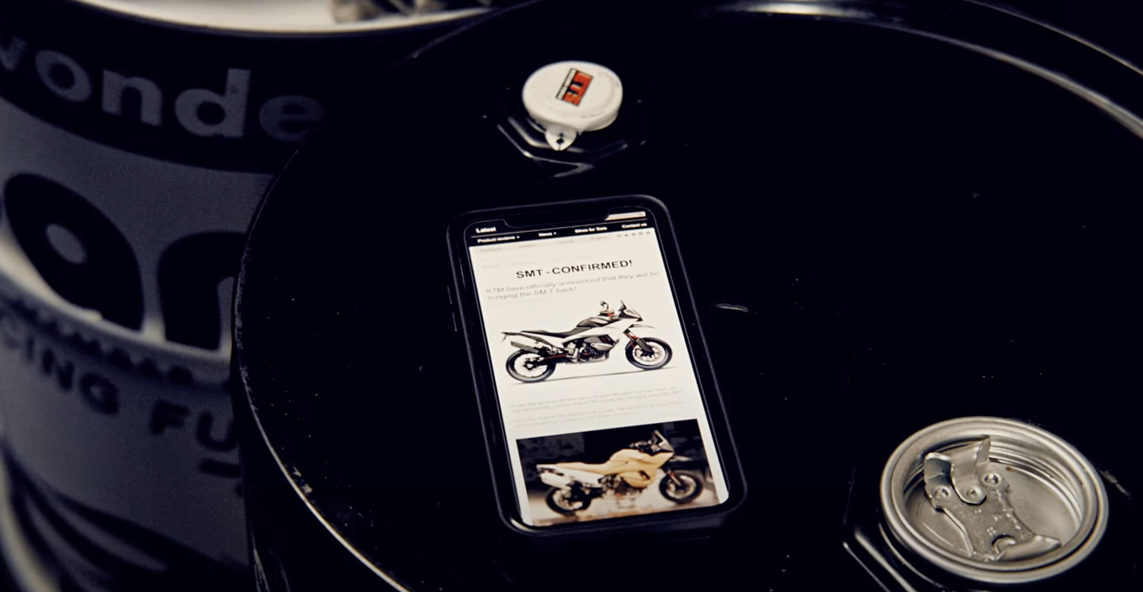 A view of KTM's original SMT on a device, which rests on an oil drum. Media sourced from KTM's teaser video. 