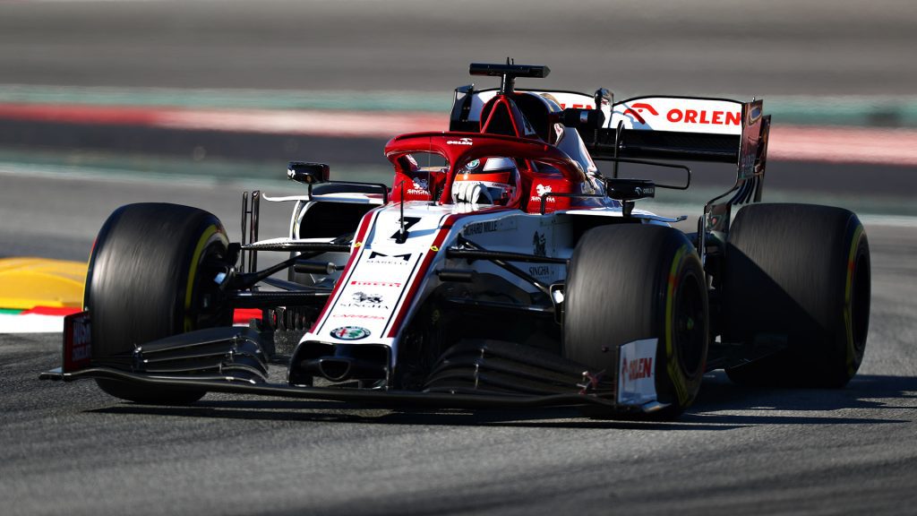 BARCELONA, SPAIN - FEBRUARY 20: Kimi Raikkonen of Finland driving the (7) Alfa Romeo Racing C39 Ferrari on track during day two of F1 Winter Testing at Circuit de Barcelona-Catalunya on February 20, 2020 in Barcelona, Spain. (Photo by Dan Istitene - Formula 1/Formula 1 via Getty Images)