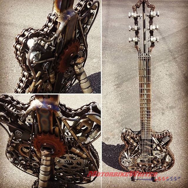 Artist Paul Tinson uses motorcycle parts for guitar sculptures