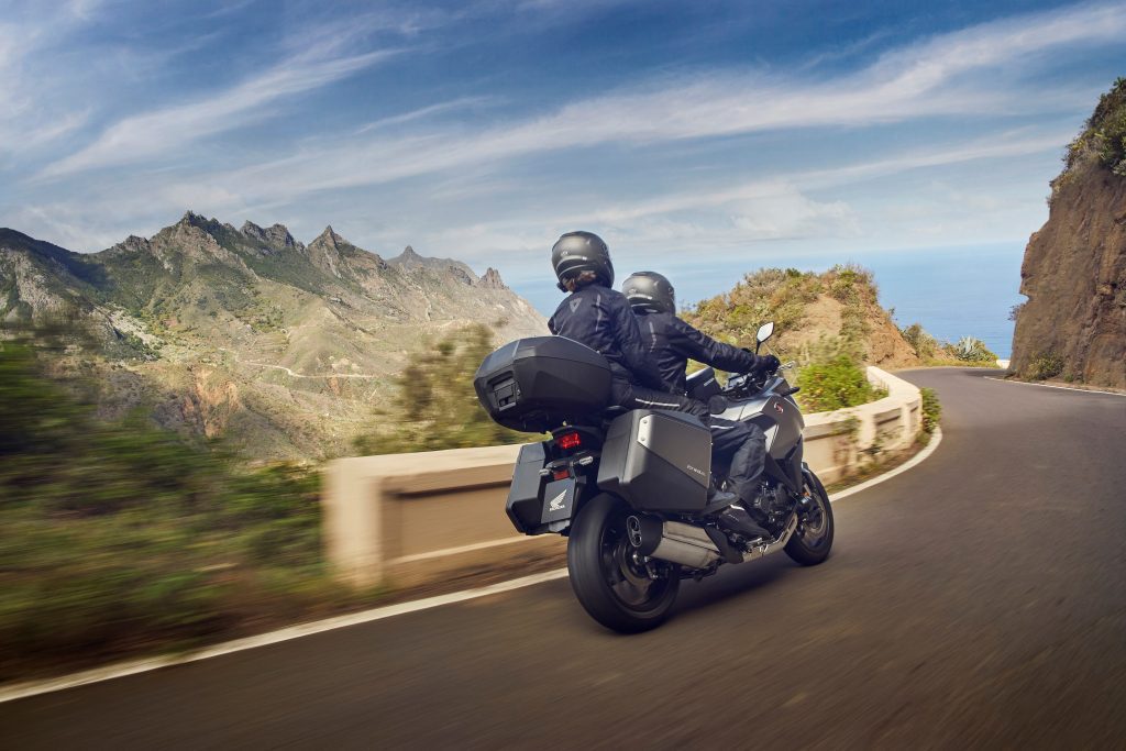 A view of the all-new 2022 Honda NT1100 - a slimmer version of Honda's Africa Twin, with may accessory options.