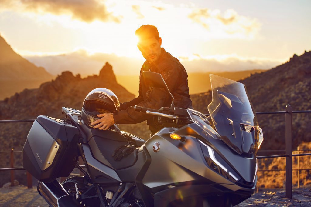 A view of the all-new 2022 Honda NT1100 - a slimmer version of Honda's Africa Twin, with may accessory options.