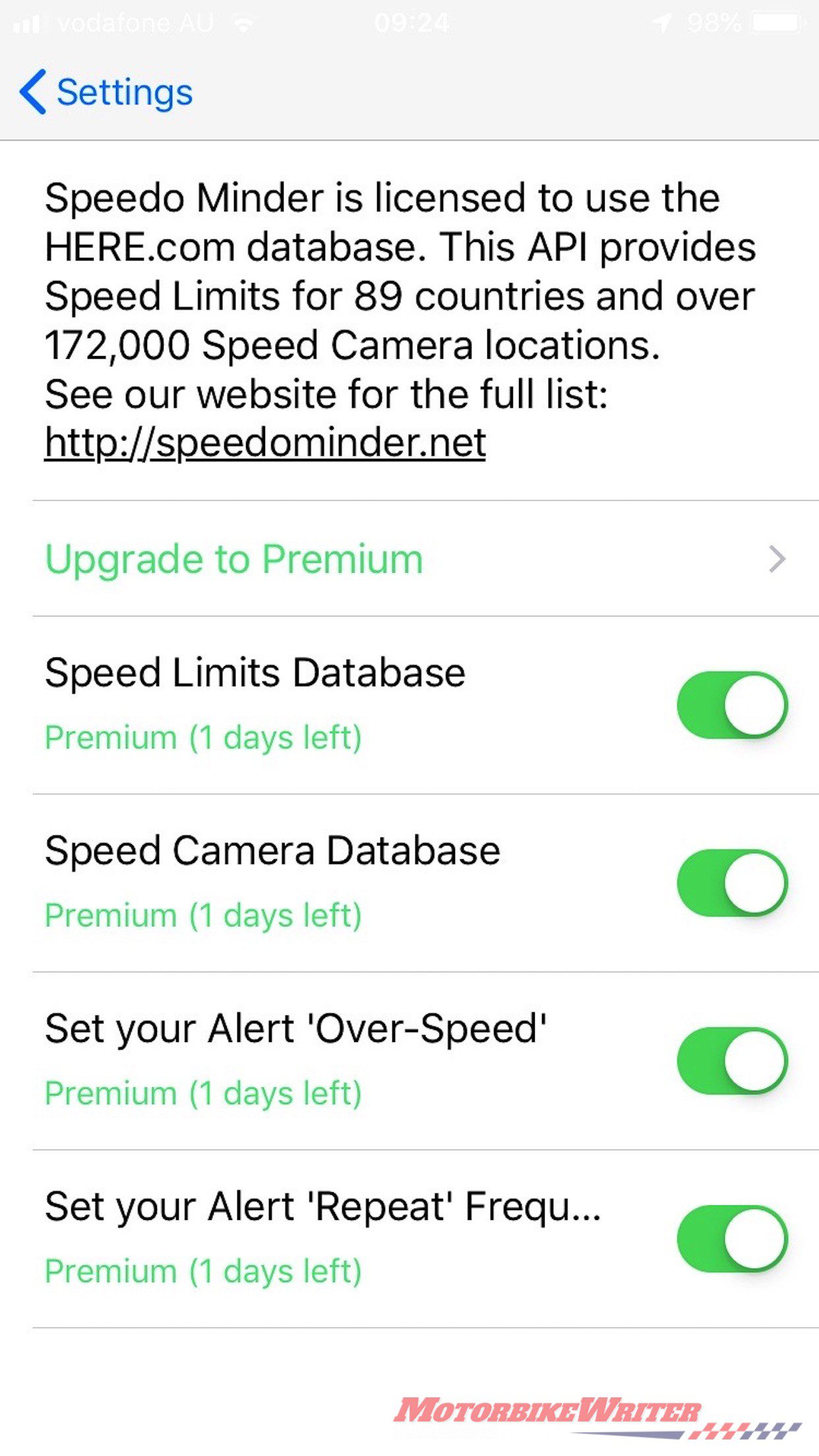 Speedo Minder Pro app by Steve Grealy