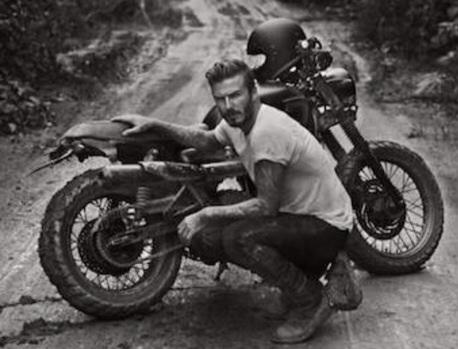 David Beckham in South America with Triumph Scrambler motorcycle seatdavid Beckham Triumph scrambler