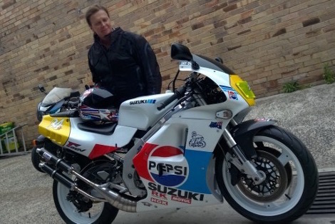 Retired Sydney school principal Jim Delaney has an addiction to motorcycles