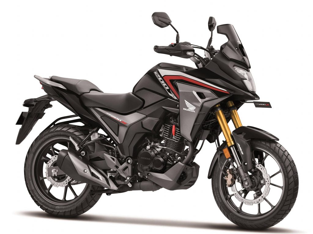 A side view of the all-new 2021 Honda CB200X (previously thought the NX200) released to India this morning