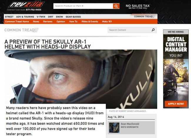 A preview of the Skully AR 1 helmet with heads up display RevZilla