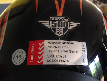 AS/NZ1698 helmet sticker - illegal helmets