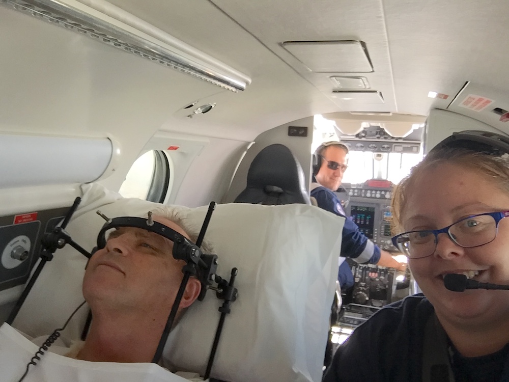 Andrew with flight nurse Jamie Corbett Flying Doctiors