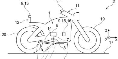 A figure of how BMW's new electronic-assistive tech will work in potential future center stands. Media sourced from CycleWorld.