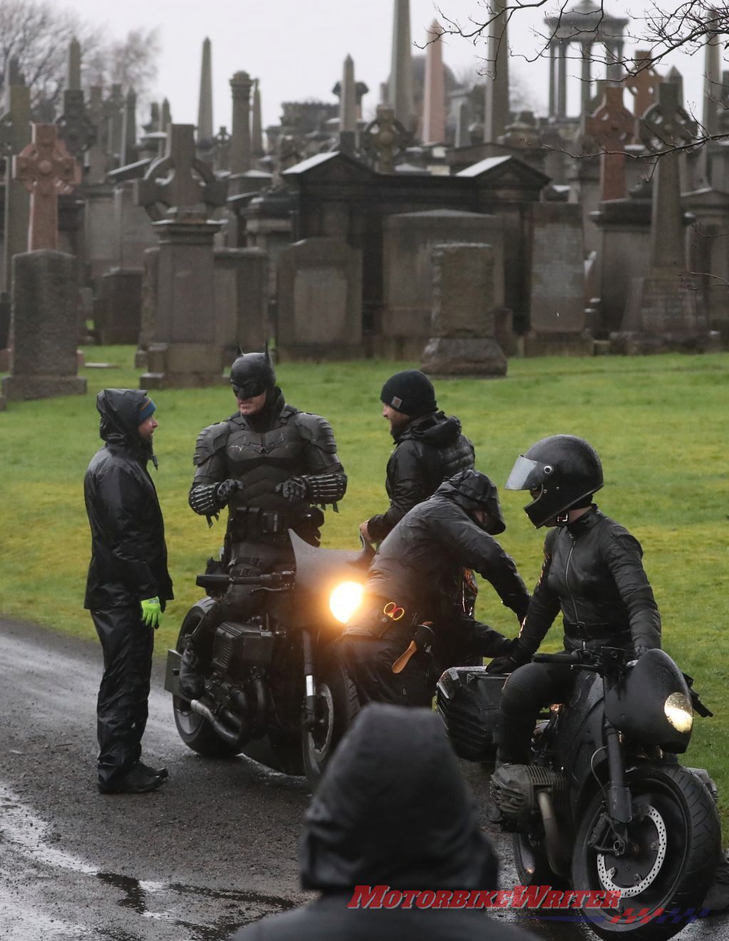 Batman and Catwoman on their bikes